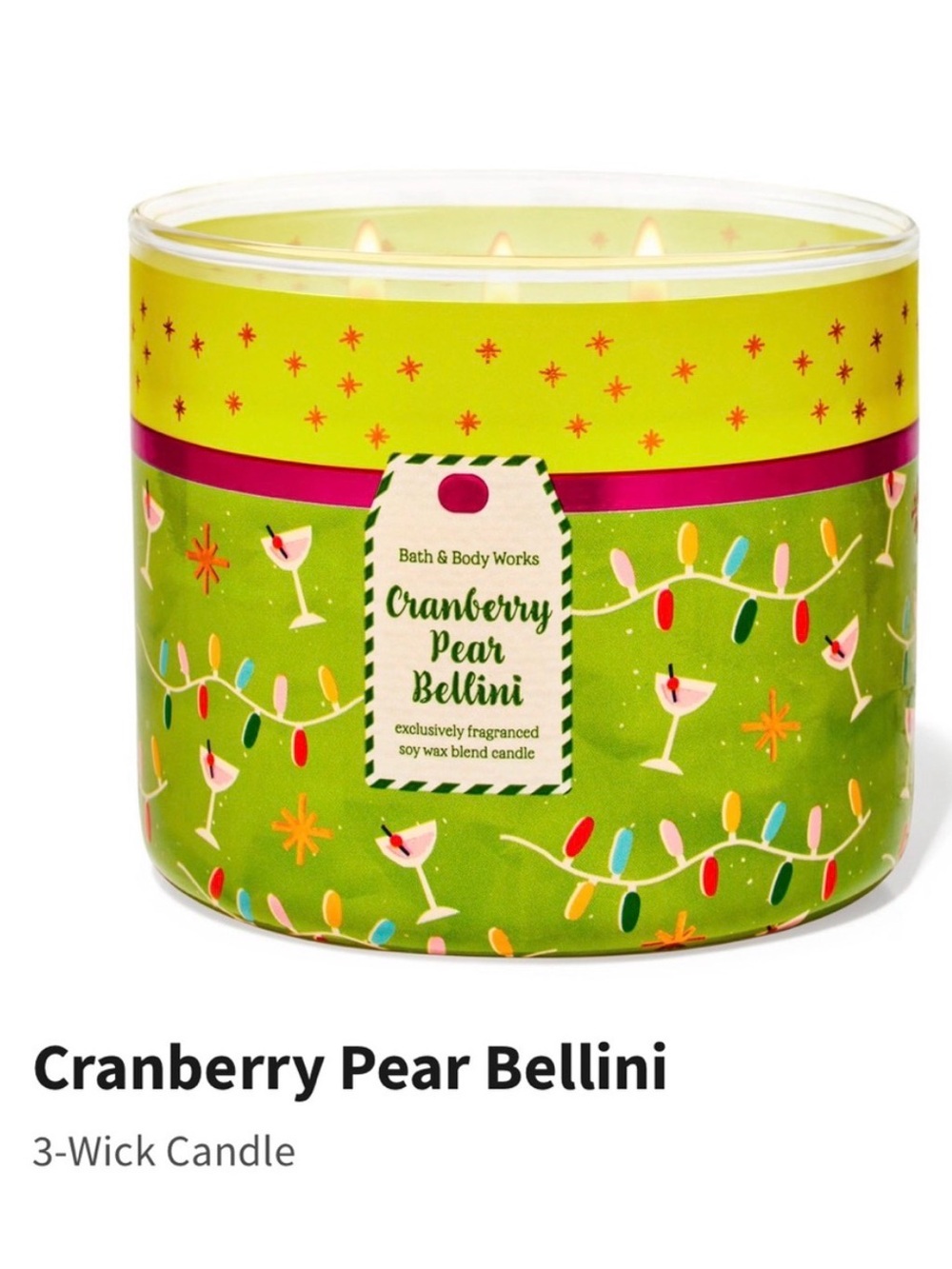 NIB B&BW “Cranberry Pear Bellini” Scented 3-Wick Candle w Decorative Metal Lid
